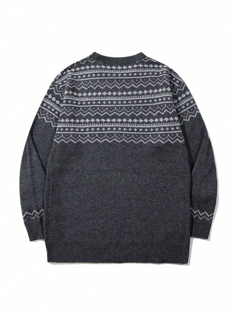 ラウンドネック ルーズ ユニセックス プルオーバー ニット 長袖 セーター