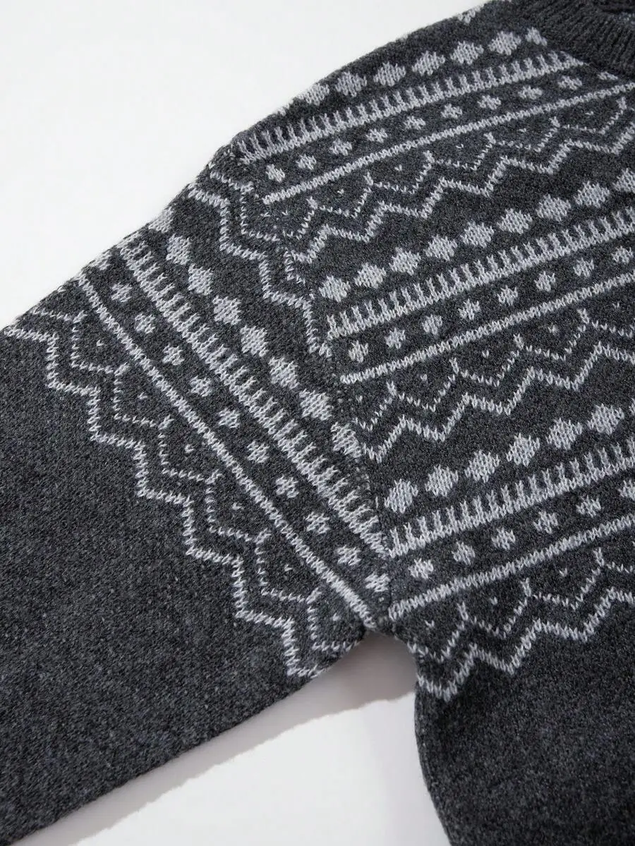 ラウンドネック ルーズ ユニセックス プルオーバー ニット 長袖 セーター