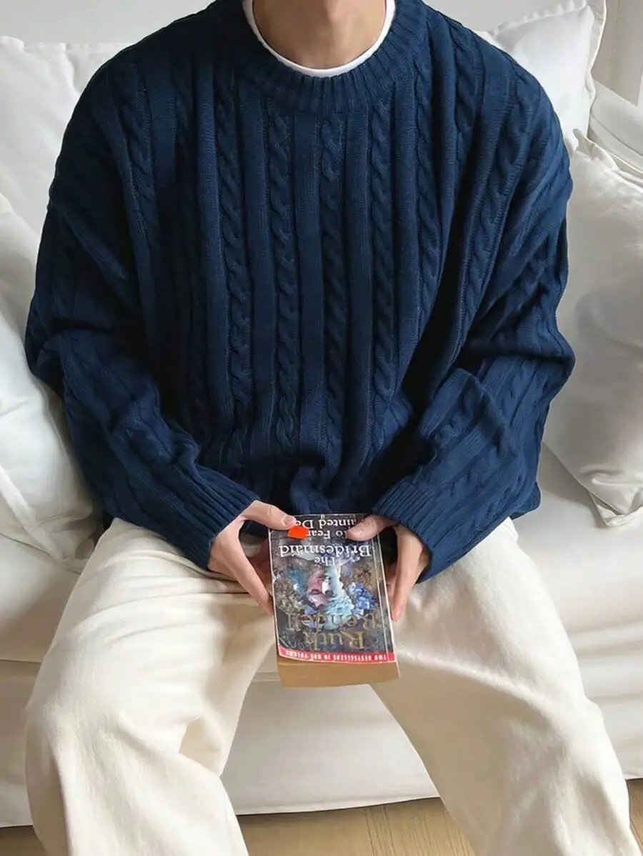 ゆったりスタイル 厚手 ドロップショルダー ラウンドネック セーター