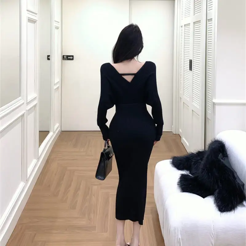 3colors スリム ニットワンピース フェミニン ピンク ホワイト ブラック