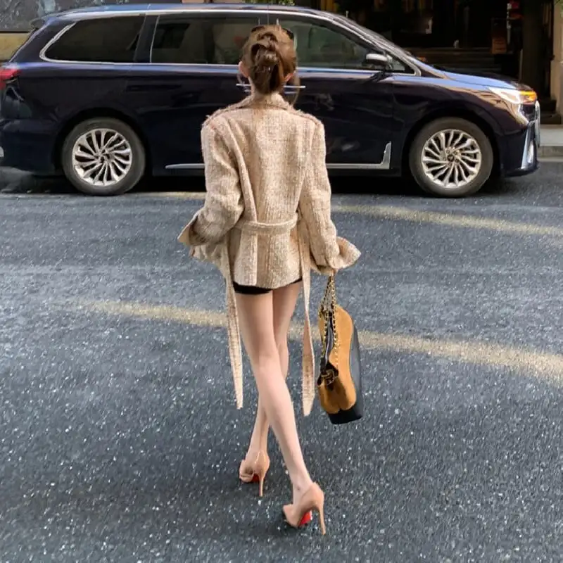 アウター ジャケット ツイード 個性 ファッション シャンパン色