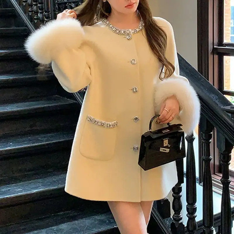 アウター コート 3色展開 シングルブレスト ラインストーン ベージュ グレー ブラック