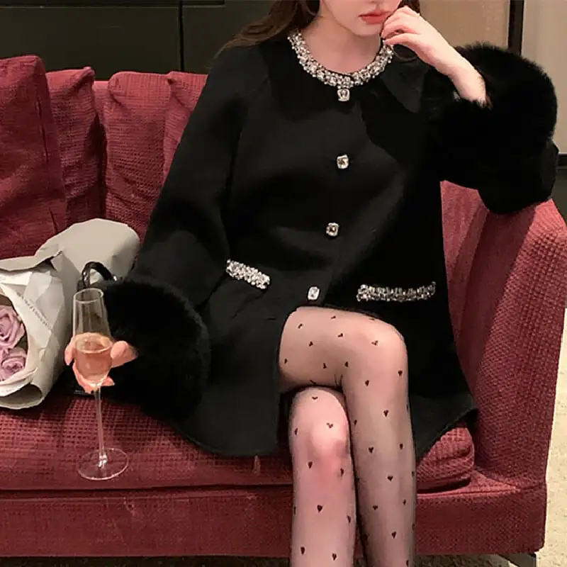 アウター コート 3色展開 シングルブレスト ラインストーン ベージュ グレー ブラック