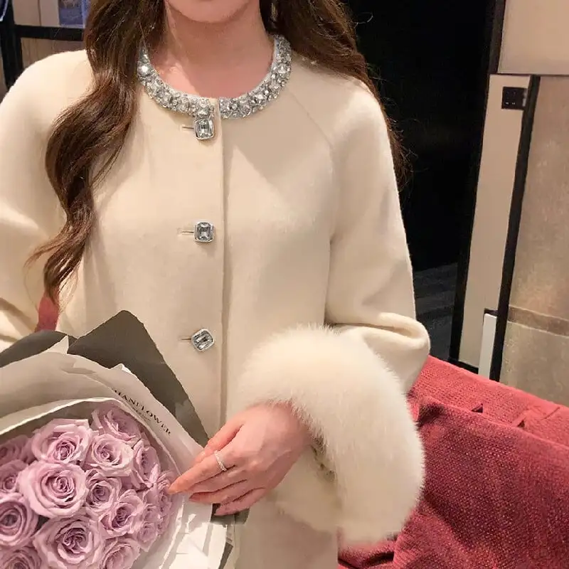 アウター コート 3色展開 シングルブレスト ラインストーン ベージュ グレー ブラック