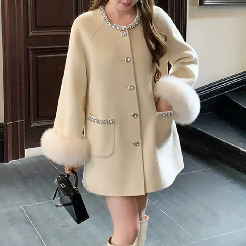 アウター コート 3色展開 シングルブレスト ラインストーン ベージュ グレー ブラック