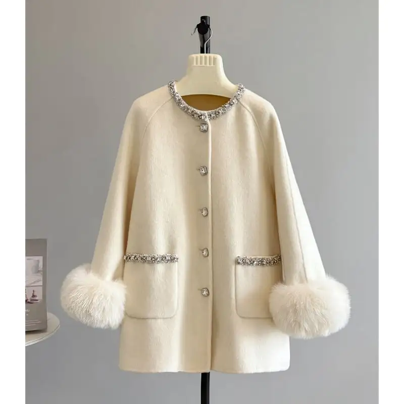 アウター コート 3色展開 シングルブレスト ラインストーン ベージュ グレー ブラック