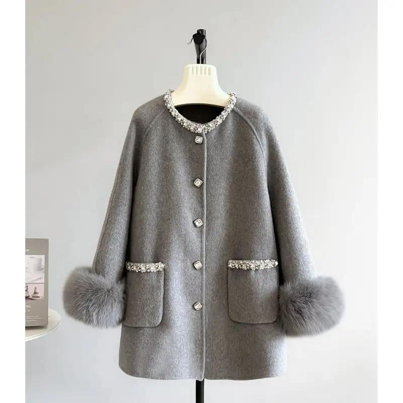 アウター コート 3色展開 シングルブレスト ラインストーン ベージュ グレー ブラック