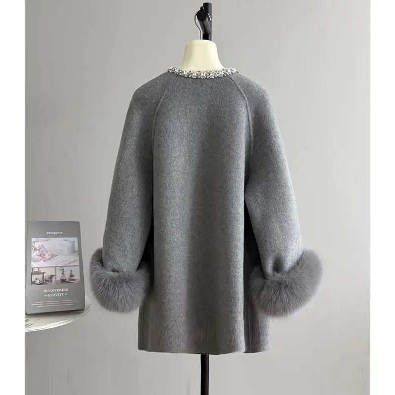 アウター コート 3色展開 シングルブレスト ラインストーン ベージュ グレー ブラック