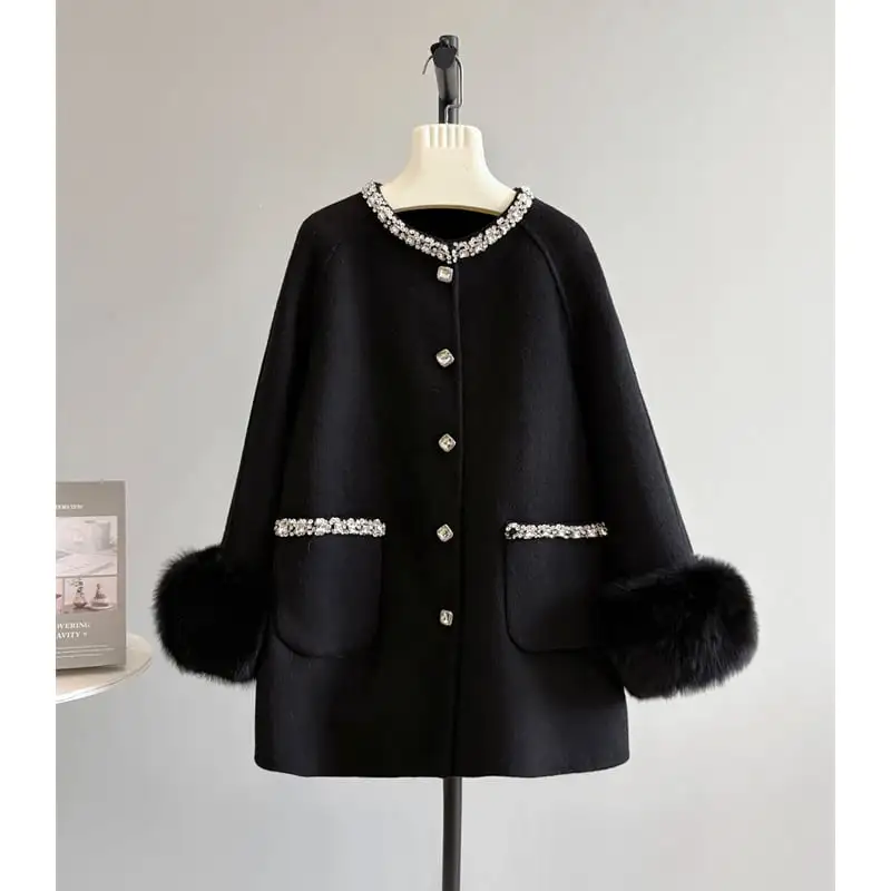 アウター コート 3色展開 シングルブレスト ラインストーン ベージュ グレー ブラック