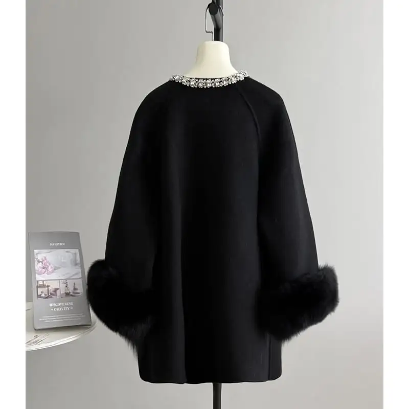 アウター コート 3色展開 シングルブレスト ラインストーン ベージュ グレー ブラック