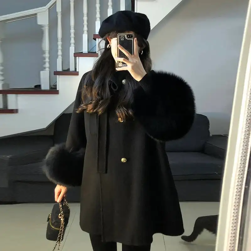 アウター コート 気質溢れる 無地 ダブルブレスト ブラック