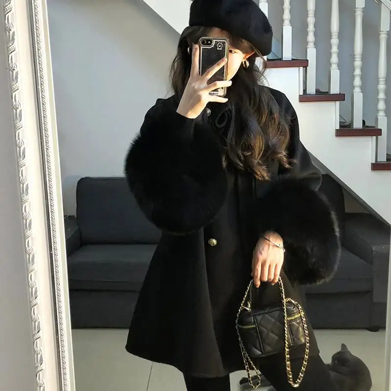 アウター コート 気質溢れる 無地 ダブルブレスト ブラック