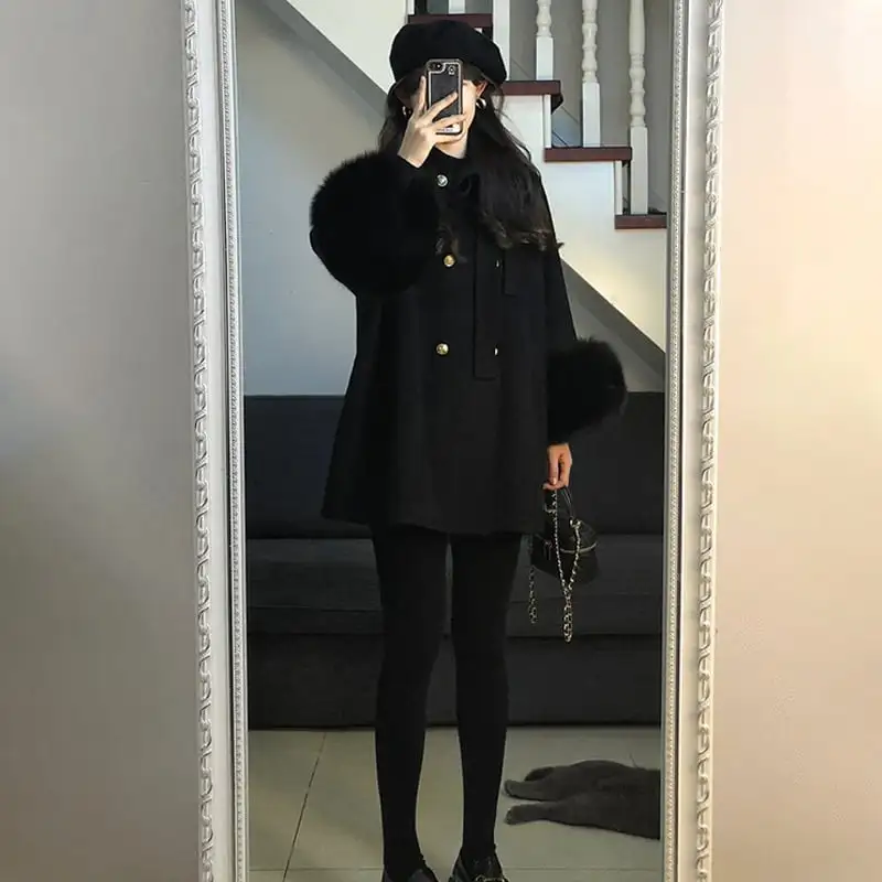 アウター コート 気質溢れる 無地 ダブルブレスト ブラック