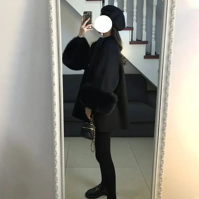 アウター コート 気質溢れる 無地 ダブルブレスト ブラック