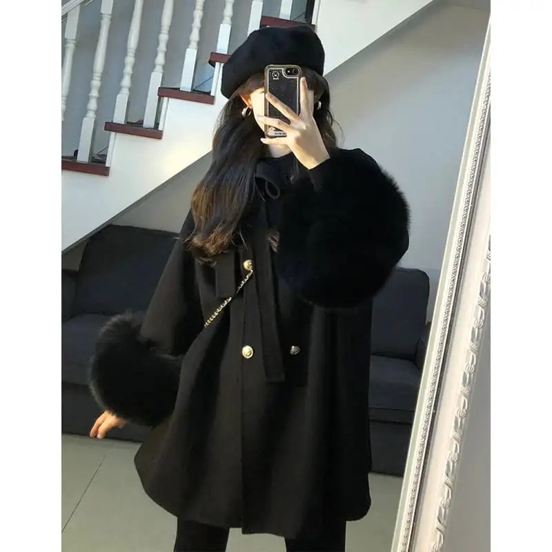 アウター コート 気質溢れる 無地 ダブルブレスト ブラック