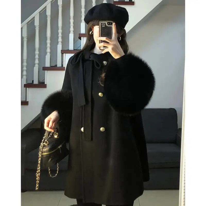 アウター コート 気質溢れる 無地 ダブルブレスト ブラック