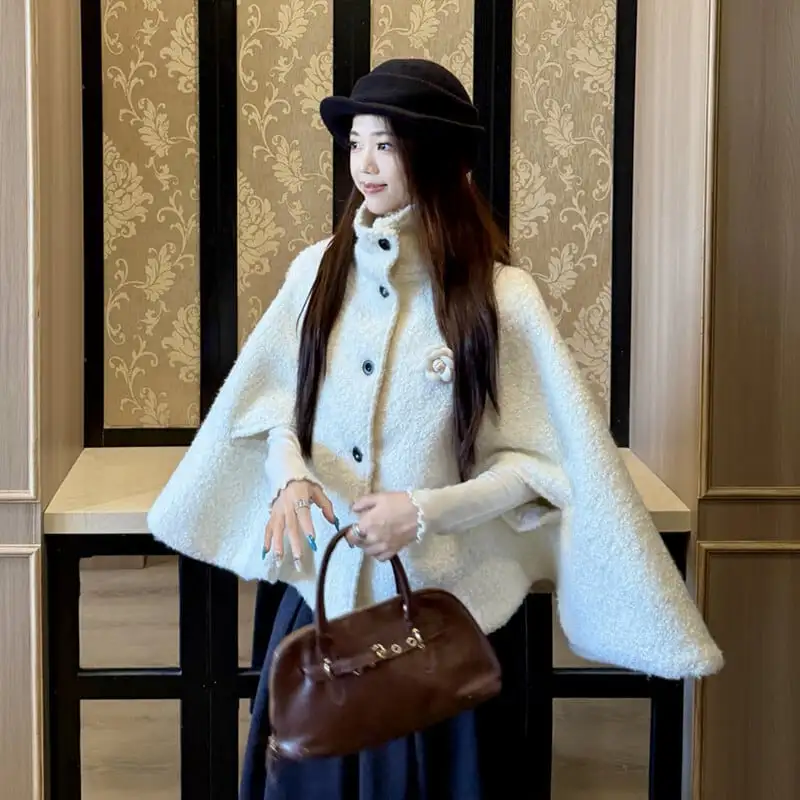 アウター 2色展開 ケープコート ハイネック 大人可愛い ベージュ グレー