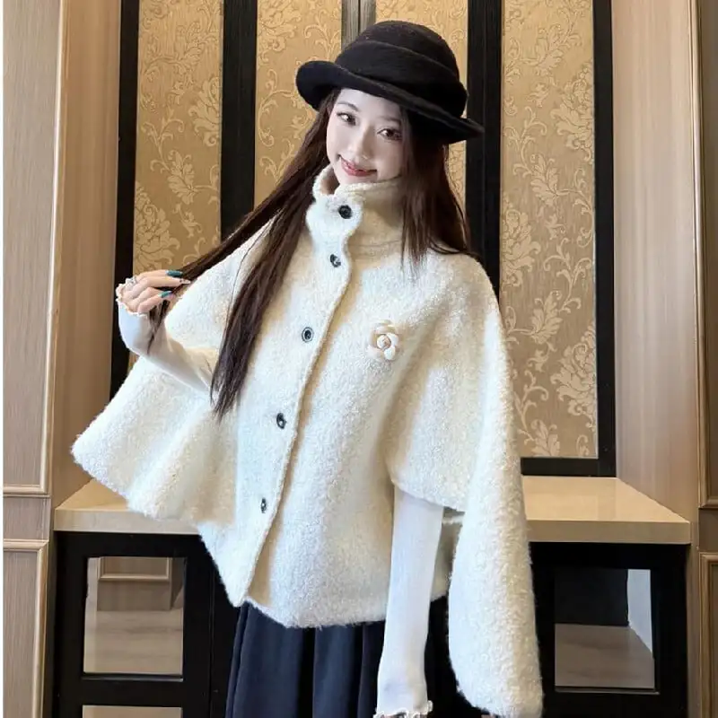 アウター 2色展開 ケープコート ハイネック 大人可愛い ベージュ グレー