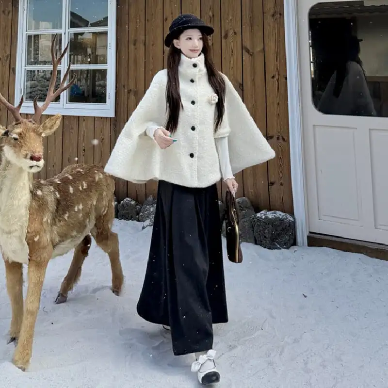 アウター 2色展開 ケープコート ハイネック 大人可愛い ベージュ グレー