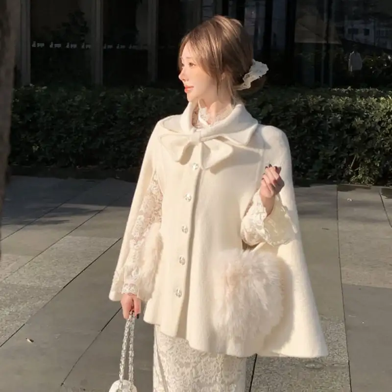 ケープコート ウール シングルブレスト ライトベージュ