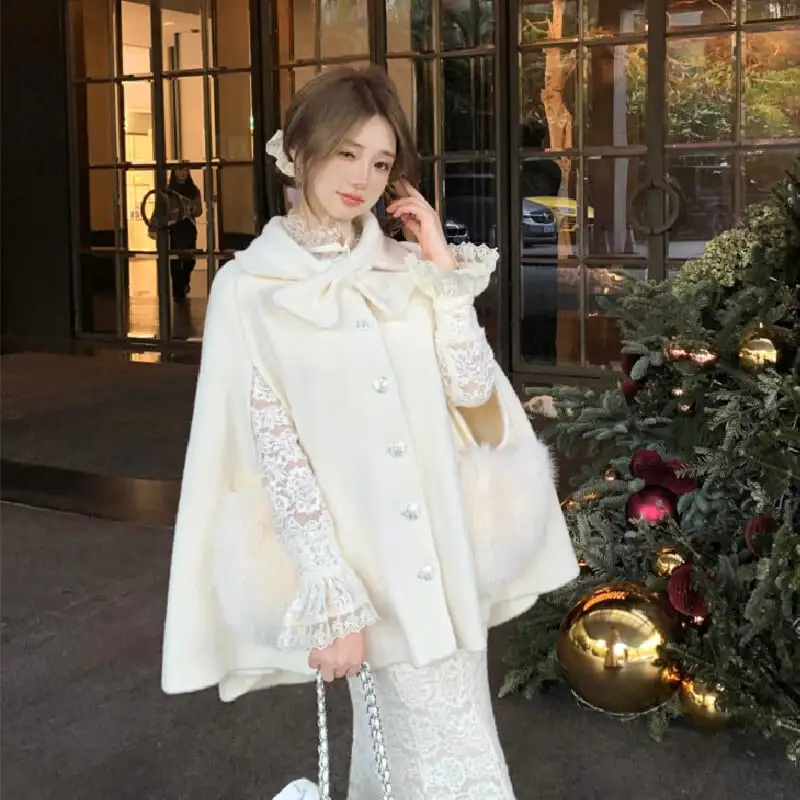 ケープコート ウール シングルブレスト ライトベージュ