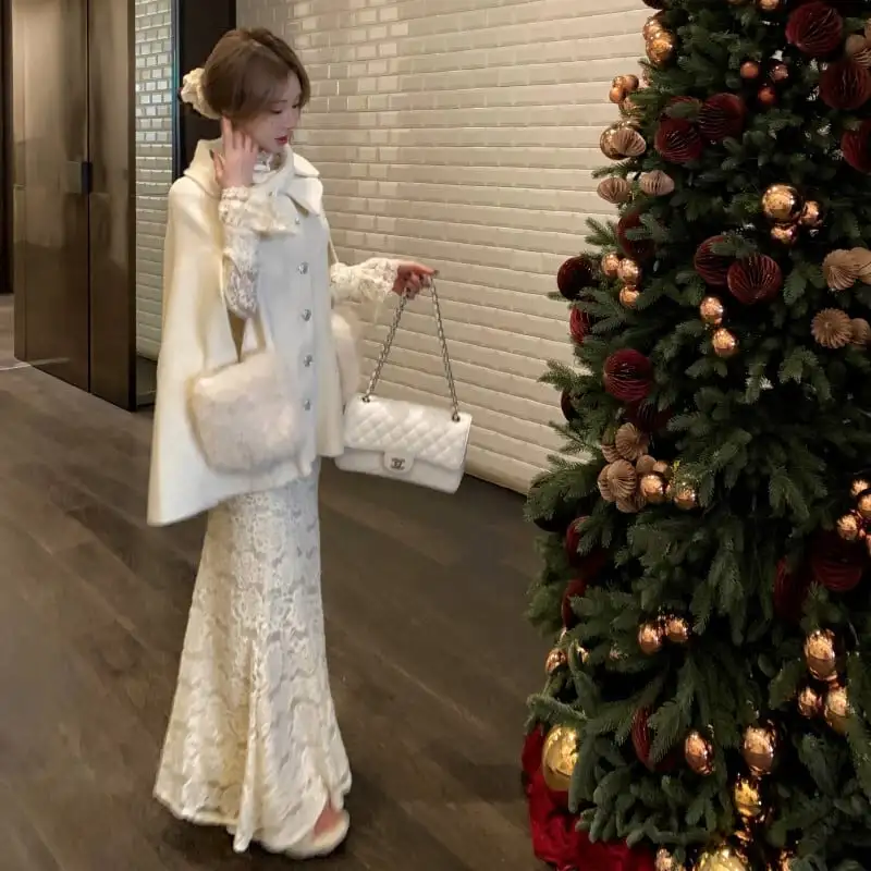 ケープコート ウール シングルブレスト ライトベージュ