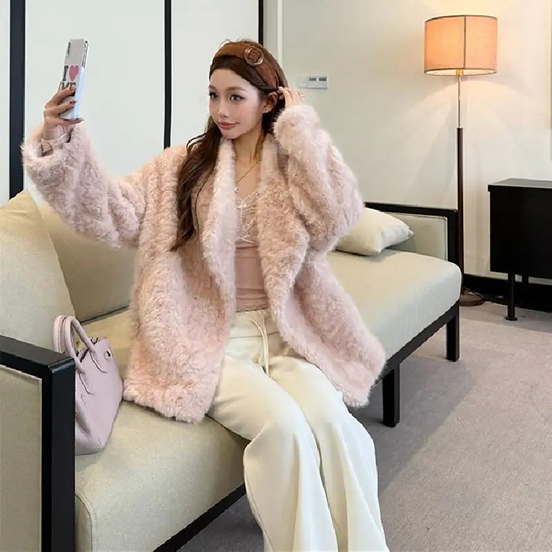 アウター フェイクファー ぬくぬく ピンク ベージュ