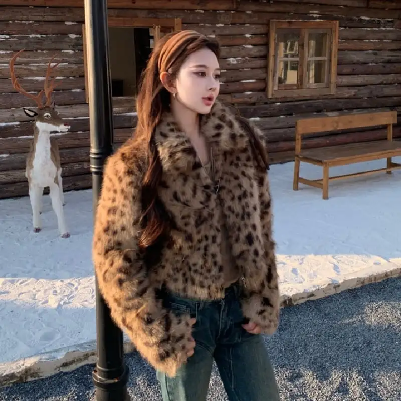 レオパード柄 ギャル風  アウター フェイクファージャケット