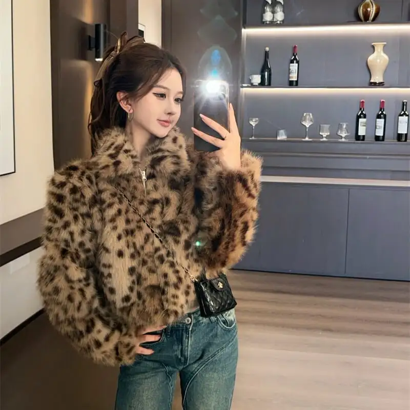 レオパード柄 ギャル風  アウター フェイクファージャケット