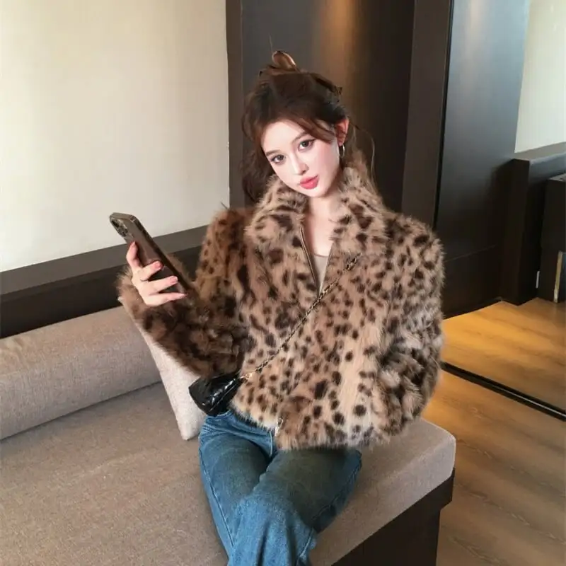 レオパード柄 ギャル風  アウター フェイクファージャケット