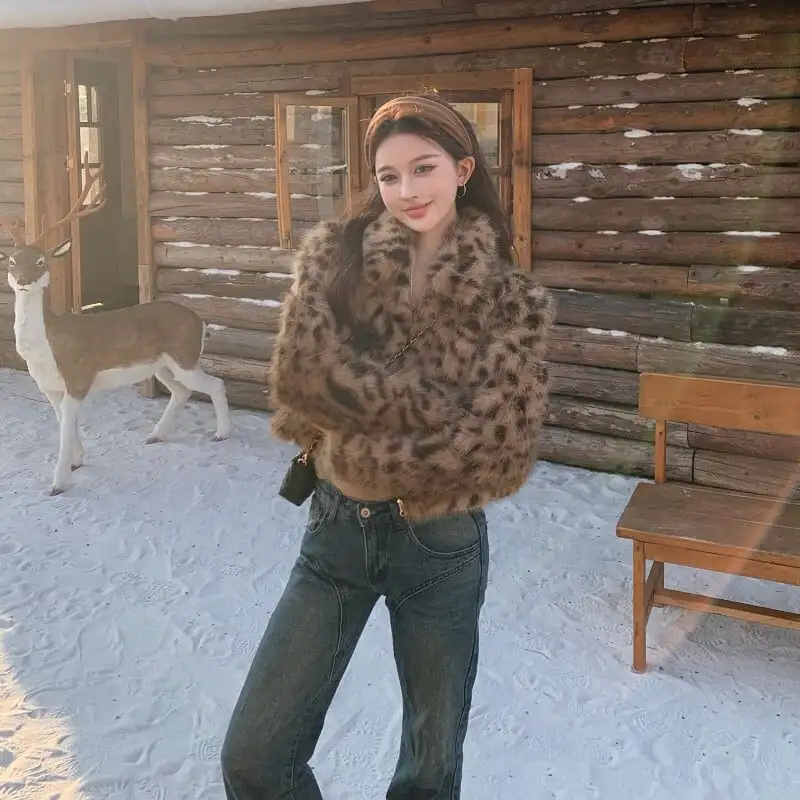 レオパード柄 ギャル風  アウター フェイクファージャケット