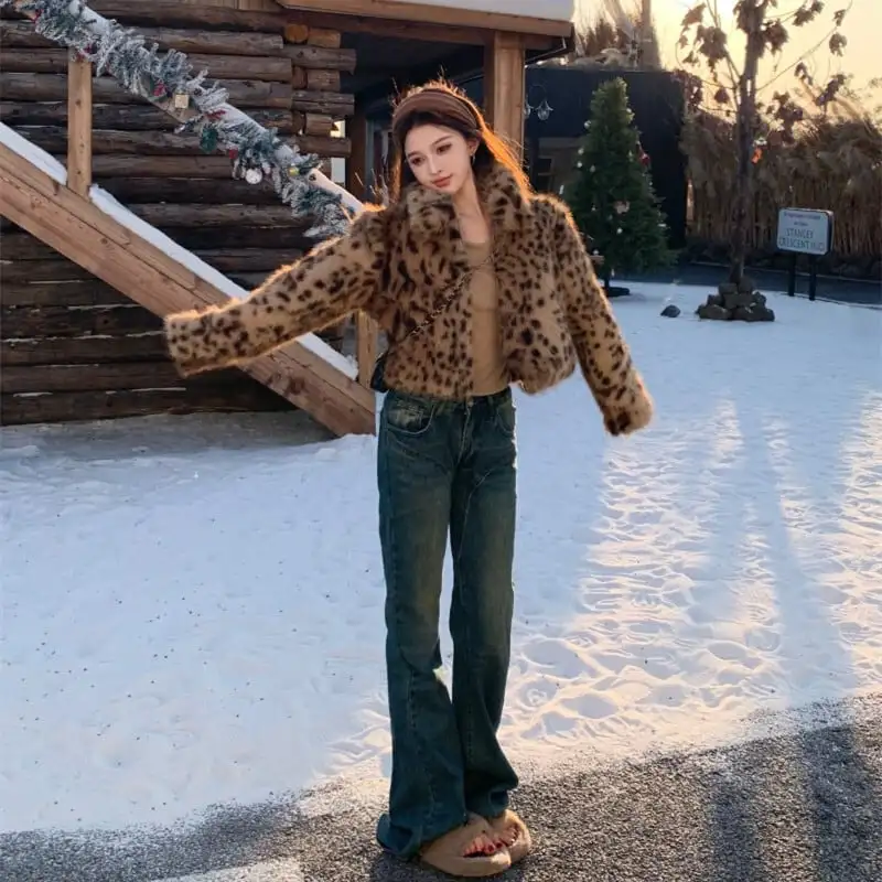 レオパード柄 ギャル風  アウター フェイクファージャケット