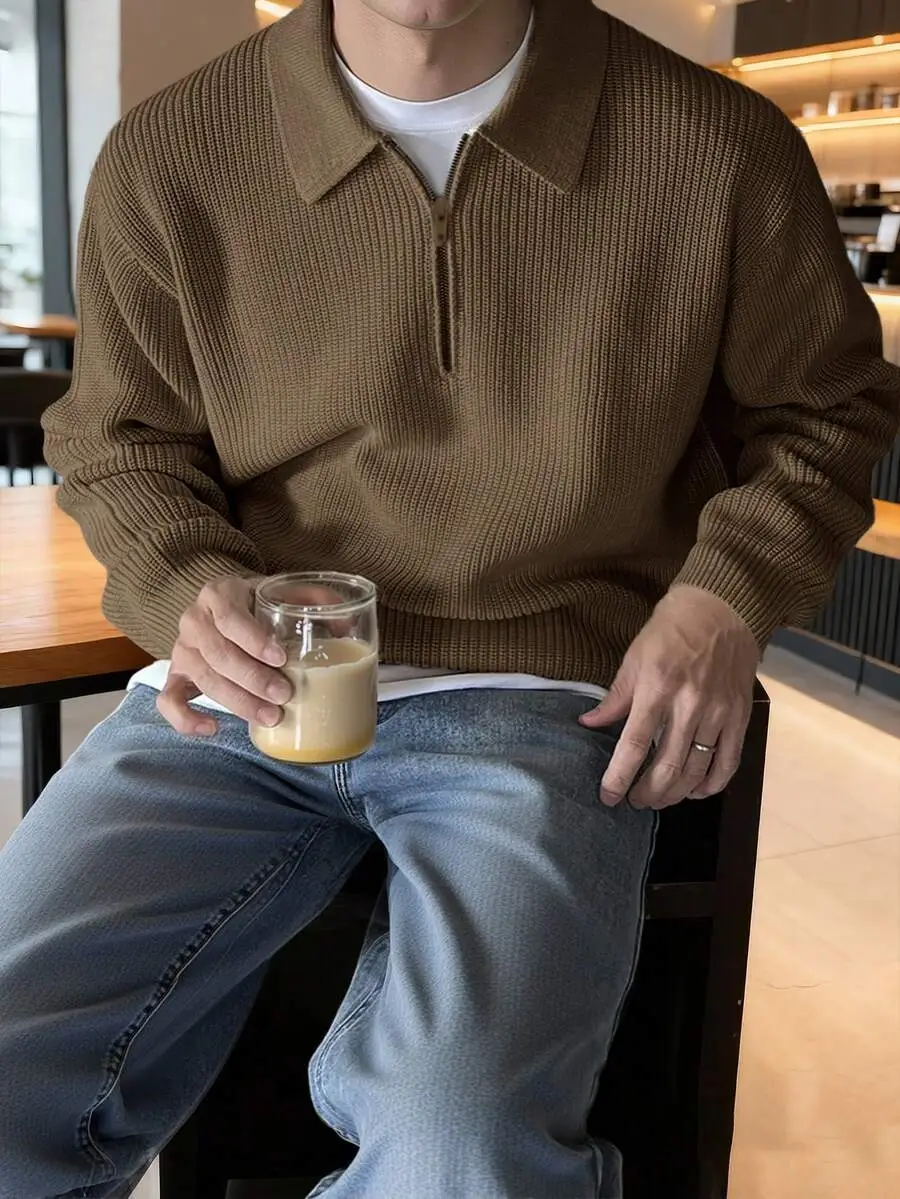 カジュアル ジップアップ ニット セーター