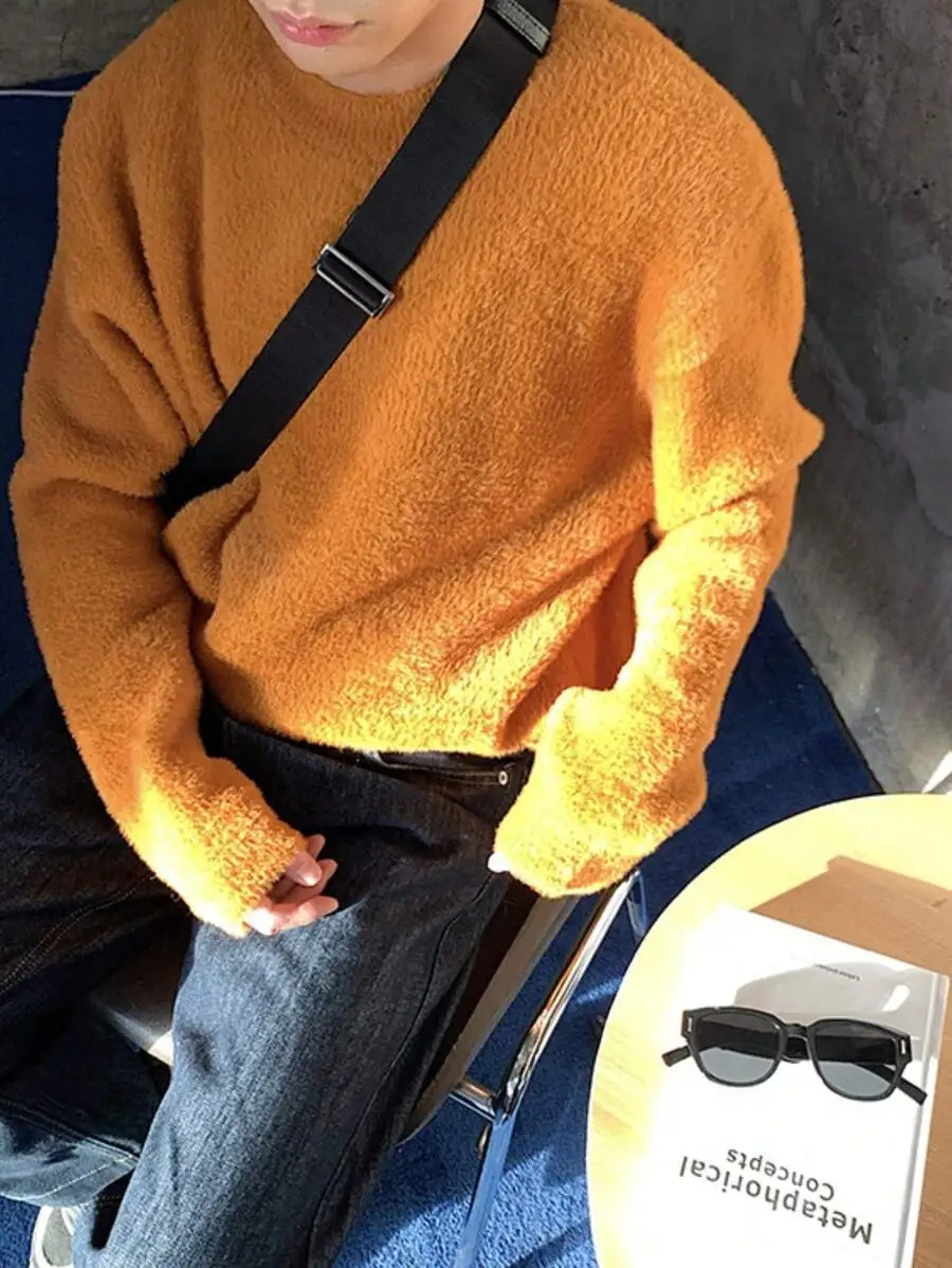 リラックス ニット オーバーサイズ カジュアル 無地 柔らかい ラウンドネック プルオーバー セーター