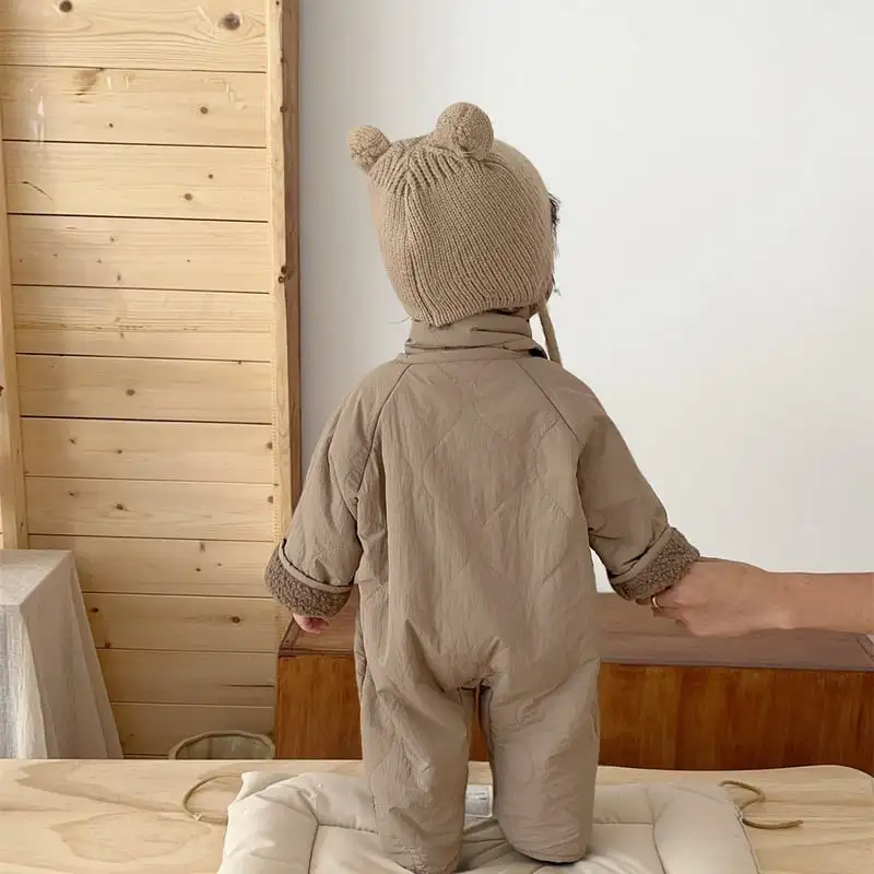 【66-90cm】冬新作　暖かい防寒ロンパース＆マフラー