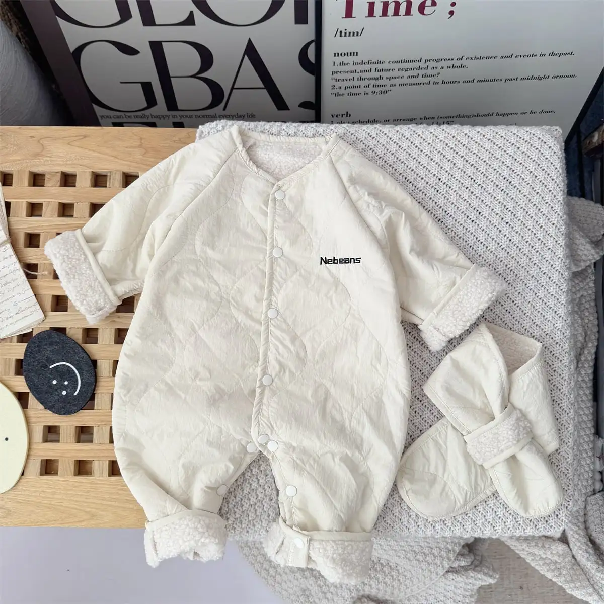 【66-90cm】冬新作　暖かい防寒ロンパース＆マフラー