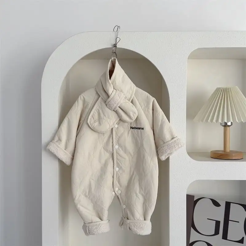 【66-90cm】冬新作　暖かい防寒ロンパース＆マフラー