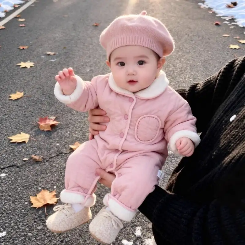 【66-100cm】暖かい 防寒 無地 ロンパース