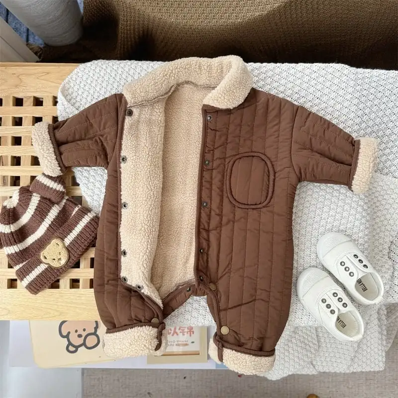 【66-100cm】暖かい 防寒 無地 ロンパース