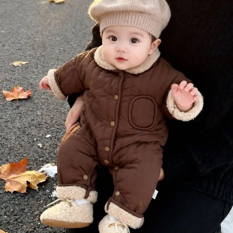 【66-100cm】暖かい 防寒 無地 ロンパース