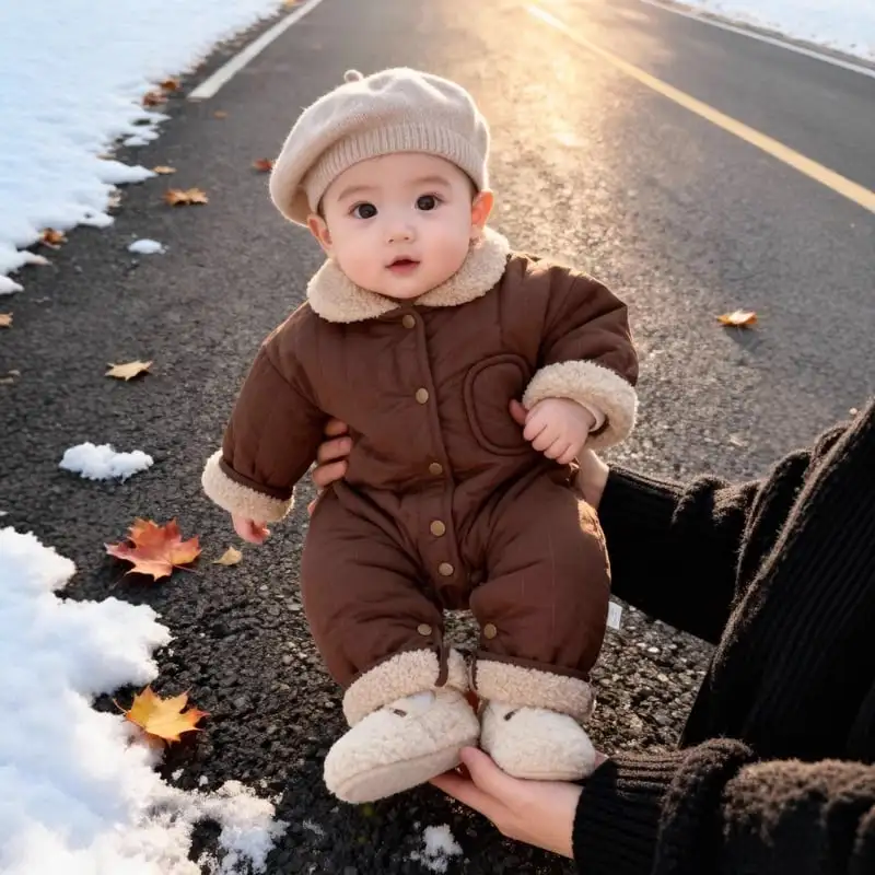 【66-100cm】暖かい 防寒 無地 ロンパース