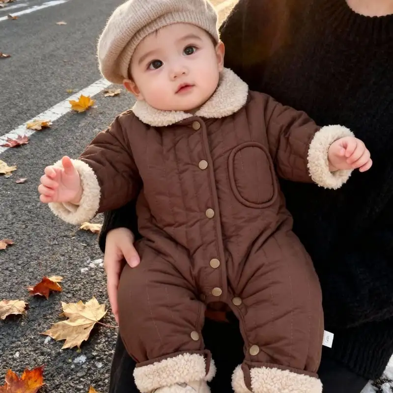 【66-100cm】暖かい 防寒 無地 ロンパース