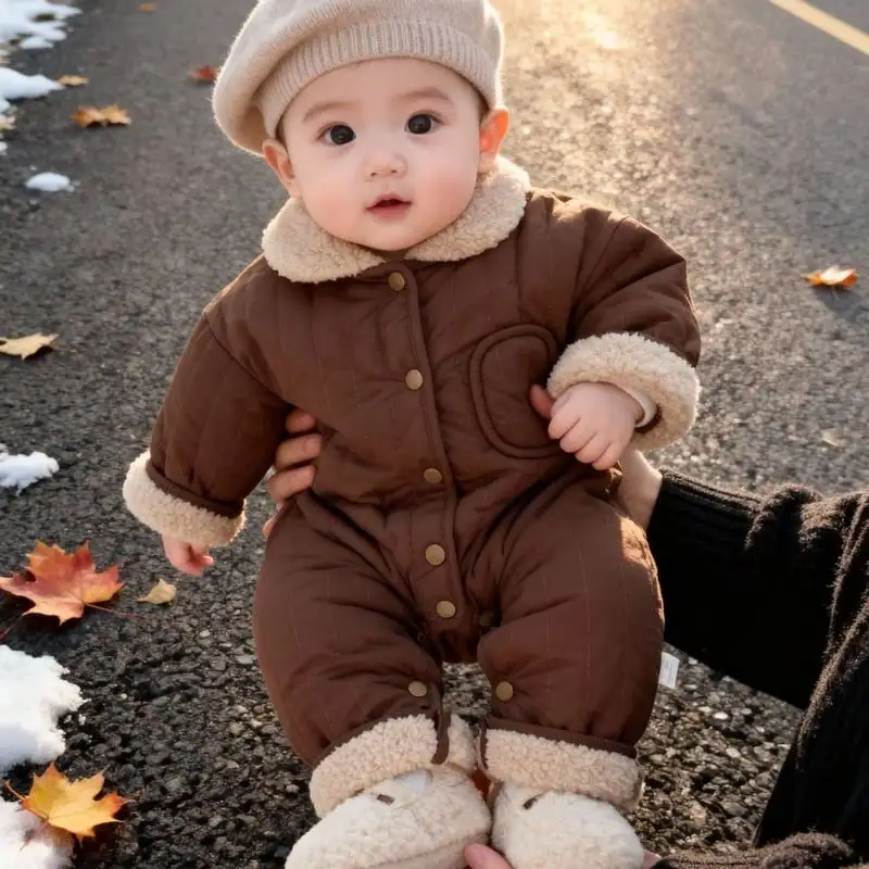 【66-100cm】暖かい 防寒 無地 ロンパース