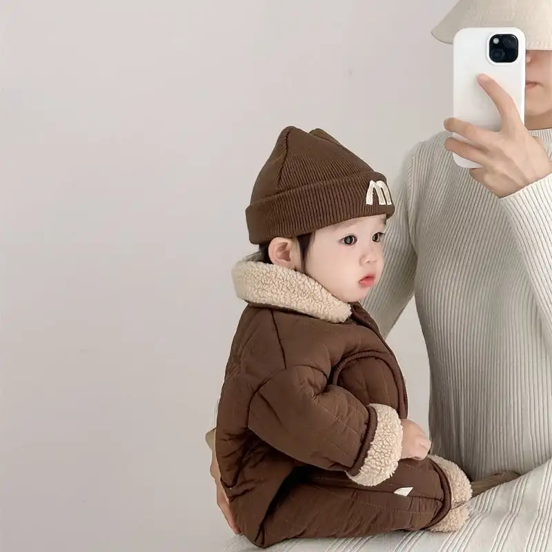 【66-100cm】暖かい 防寒 無地 ロンパース