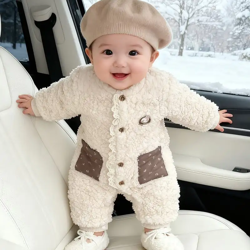 【66-100cm】冬新作　もこも防寒ロンパース