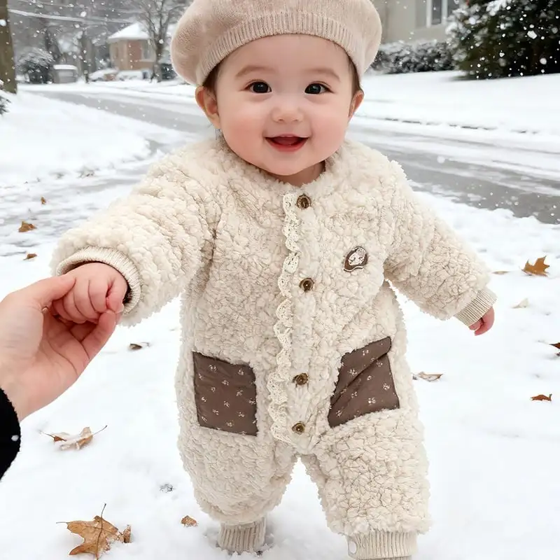 【66-100cm】冬新作　もこも防寒ロンパース