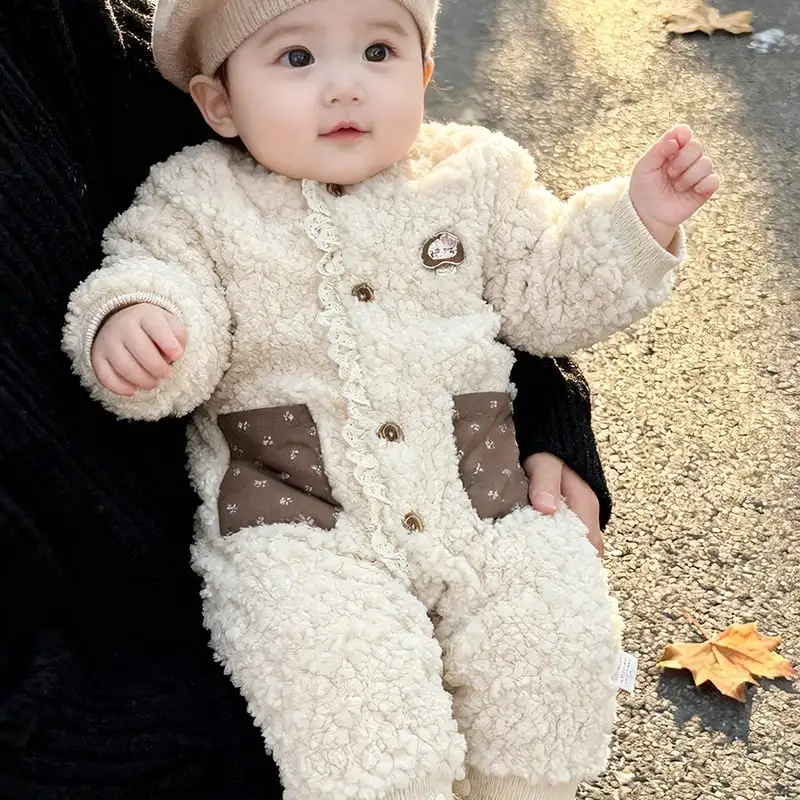 【66-100cm】冬新作　もこも防寒ロンパース