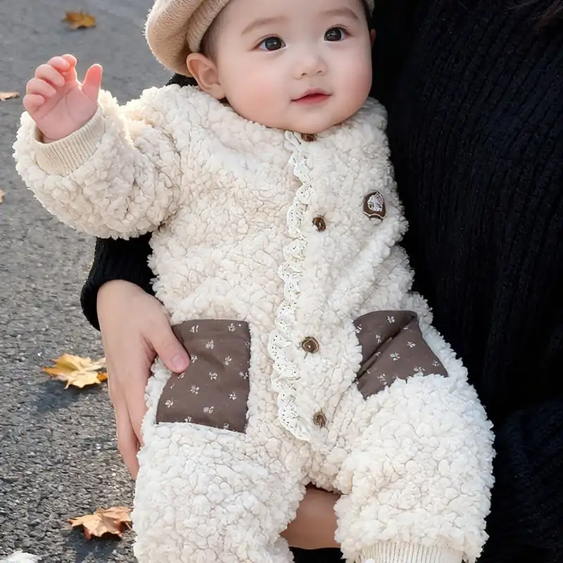 【66-100cm】冬新作　もこも防寒ロンパース