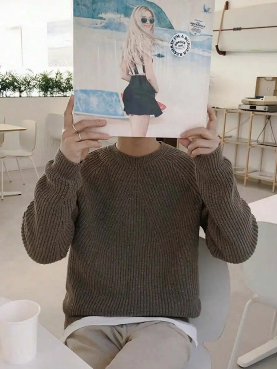 オーバーサイズ 無地 カジュアル クルーネック ニット セーター