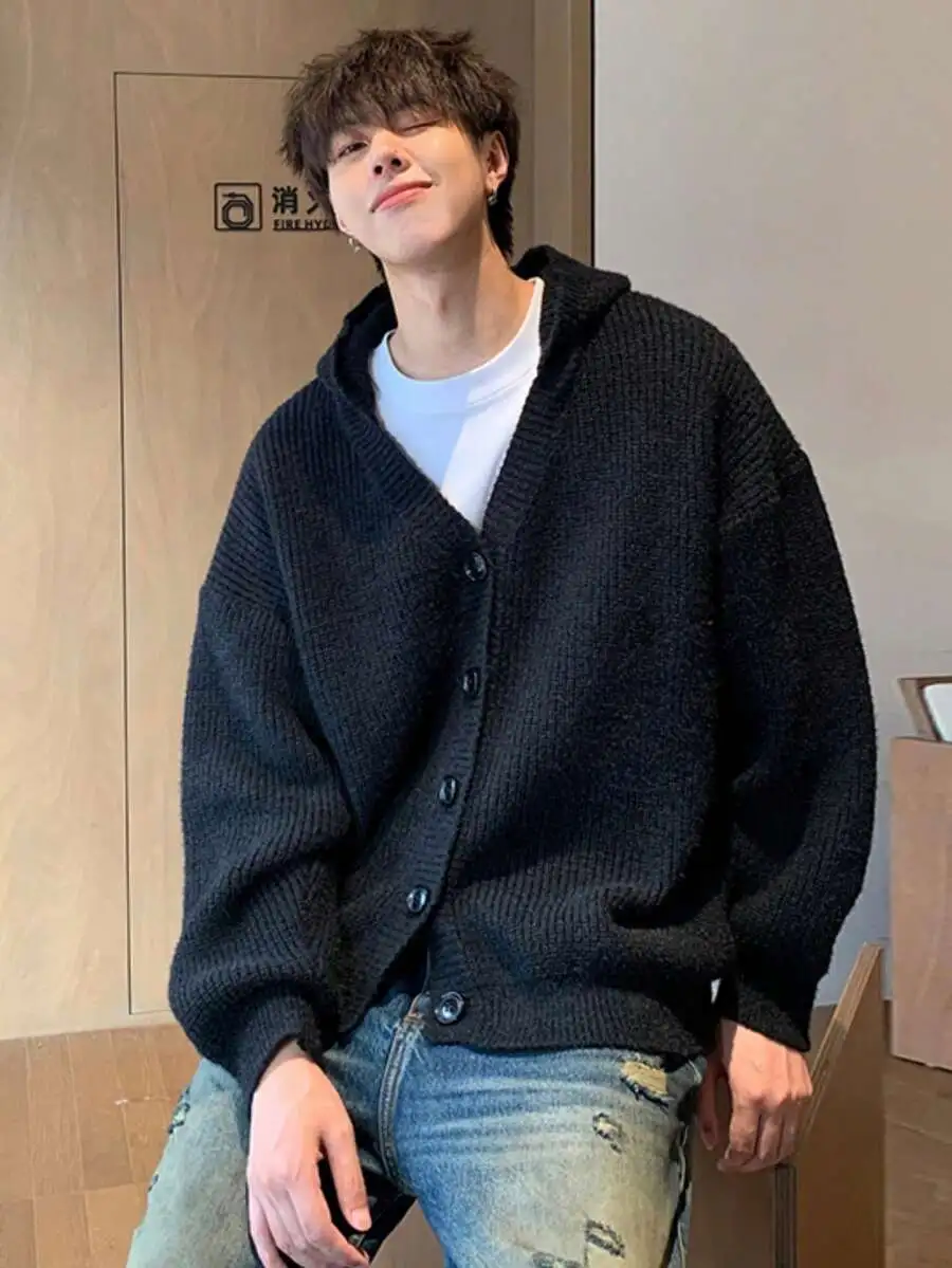 ニット カーディガン フード付き 前開き セーター ユニセックス 長袖 ニット カーディガン